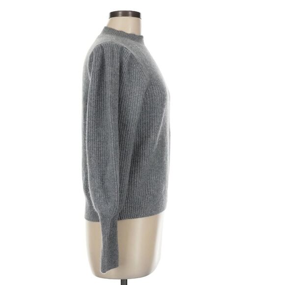 NEW Reformation 100% Cashmere Gray Mock Neck Puff Balloon Sleeve Ribbed Sweater - Picture 4 of 8